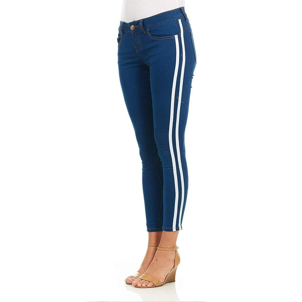 Women’s Medium Blue & White Varsity Side Stripe Skinny Jeans
